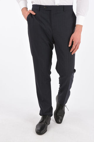 Pinstriped 3 Button Suit with Flap Pocket