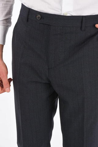 Pinstriped 3 Button Suit with Flap Pocket