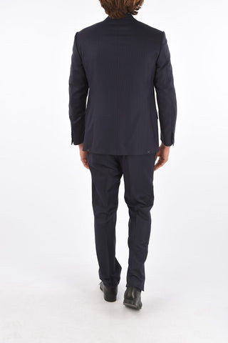 2-Piece LEADER Pinstriped Suit with Flap Pockets