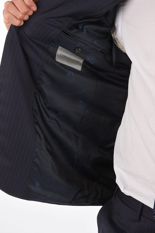 2-Piece LEADER Pinstriped Suit with Flap Pockets