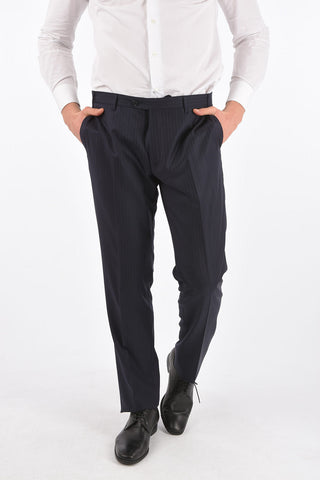 2-Piece LEADER Pinstriped Suit with Flap Pockets