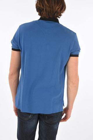 Zipped Neck Cotton Polo with Printed Logo