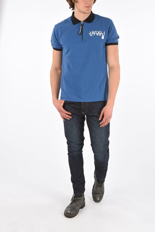 Zipped Neck Cotton Polo with Printed Logo
