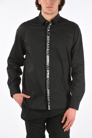 Camicia in Cotone Stretch con Abbottonatura Nascosta e Logo Stampato