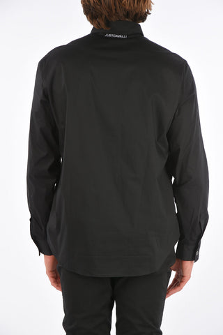 Camicia in Cotone Stretch con Abbottonatura Nascosta e Logo Stampato