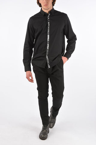 Camicia in Cotone Stretch con Abbottonatura Nascosta e Logo Stampato