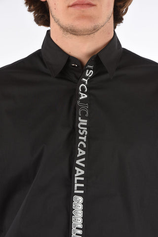 Camicia in Cotone Stretch con Abbottonatura Nascosta e Logo Stampato