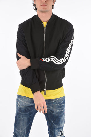 Printed Sleeve Lined Bomber Jacket with Front Zip