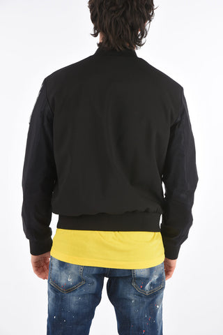 Printed Sleeve Lined Bomber Jacket with Front Zip