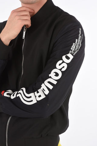 Printed Sleeve Lined Bomber Jacket with Front Zip
