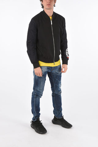 Printed Sleeve Lined Bomber Jacket with Front Zip