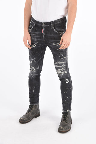 Distressed Colored Wash SKATER FIT Denims with Strass