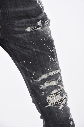 Distressed Colored Wash SKATER FIT Denims with Strass