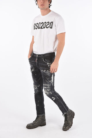 Distressed Colored Wash SKATER FIT Denims with Strass
