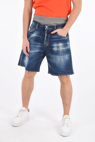 Délavé Denim Shorts with Elastic Jersey Waistband