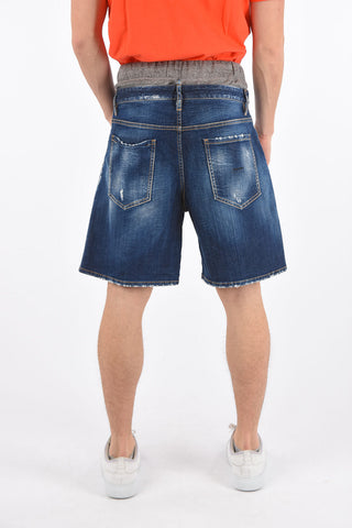 Délavé Denim Shorts with Elastic Jersey Waistband