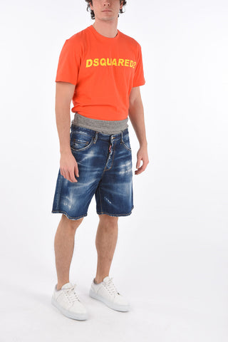 Délavé Denim Shorts with Elastic Jersey Waistband