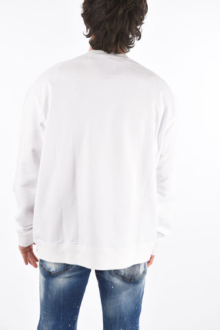 Crew Neck Cotton Sweatshirt with Printed Stripes