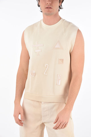 RED TAG Raw Cut-Sleeved Jersey Tank Top with Patches