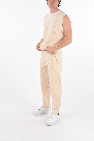 RED TAG Raw Cut-Sleeved Jersey Tank Top with Patches