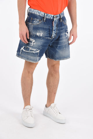 5 Pocket Distressed Denim Shorts with Patches