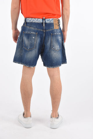 5 Pocket Distressed Denim Shorts with Patches