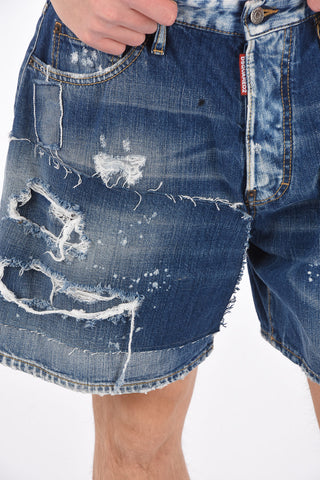 5 Pocket Distressed Denim Shorts with Patches
