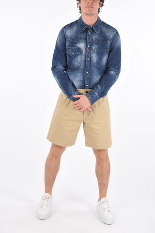 Denim Shorts with Belt Loops and Drawstring