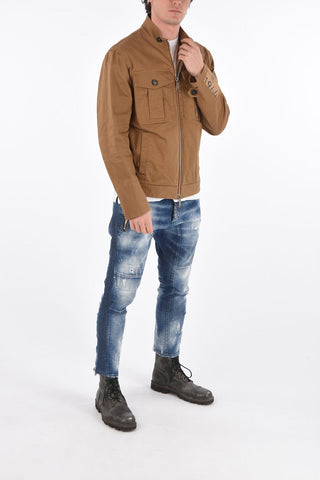 Giubbotto Sahariano in Denim con Zip Frontale
