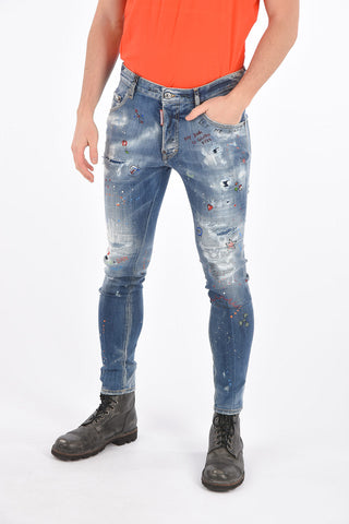 Distressed SUPER TWINKY FIT Denims with Prints and Strass