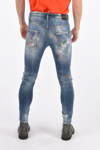 Distressed SUPER TWINKY FIT Denims with Prints and Strass