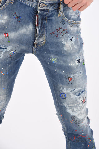 Distressed SUPER TWINKY FIT Denims with Prints and Strass