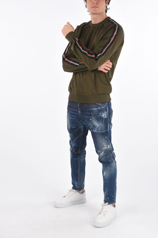 Crew Neck Sweatshirt with Sleeve Logo Bands