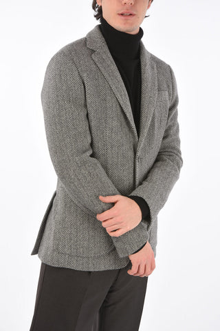 Blazer 2 Bottoni Herringbone in Misto Lana Vergine