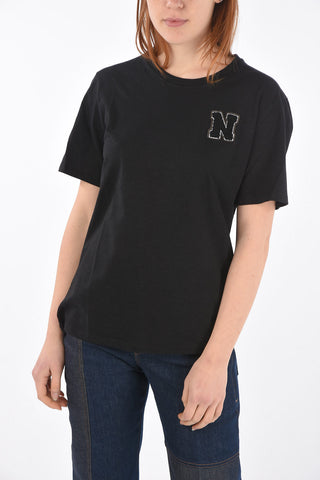 Crew Neck Cotton T-shirt with Terry Patch