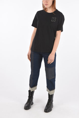 T-shirt Girocollo in Cotone con Patch in Spugna