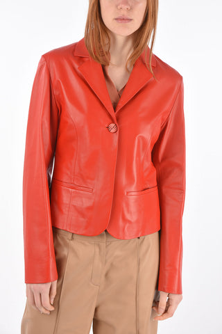 1 Button Flush Pocket Leather Blazer