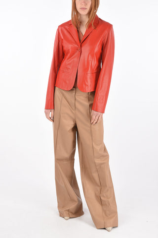 1 Button Flush Pocket Leather Blazer