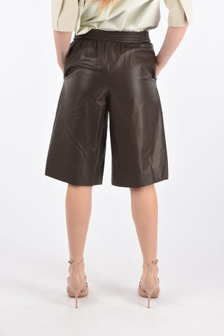Leather Gaucho Pants with Elastic Waistband