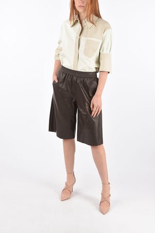 Leather Gaucho Pants with Elastic Waistband