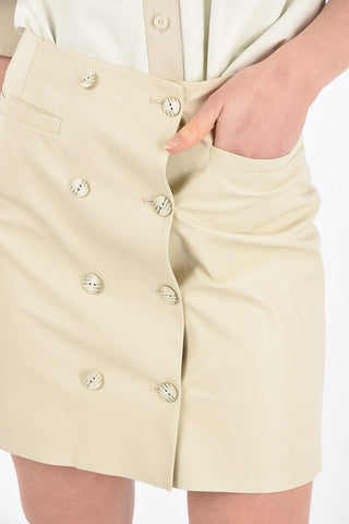 Minigonna Doppiopetto in Pelle con Tasche a Filo