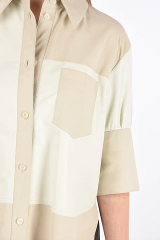 Camicia in Pelle Bicolore con Maniche 3/4 e Taschino