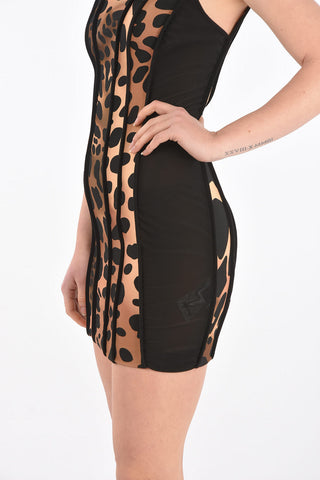 Tubino Leopardato con Inserti Laterali Trasparenti
