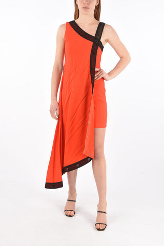 Asymmetric Dress with Ornamental Snap Buttons