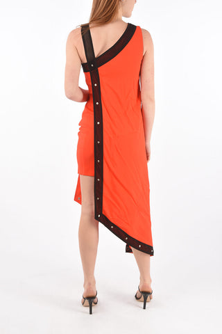 Asymmetric Dress with Ornamental Snap Buttons