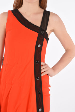 Asymmetric Dress with Ornamental Snap Buttons