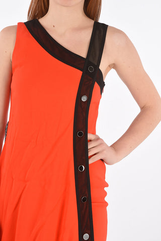 Asymmetric Dress with Ornamental Snap Buttons