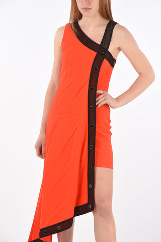 Asymmetric Dress with Ornamental Snap Buttons