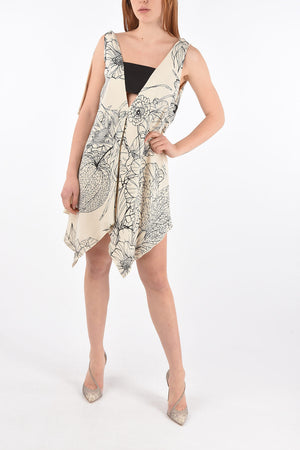 Draped Floral Patterned Flared Dress with Cut-out Detail