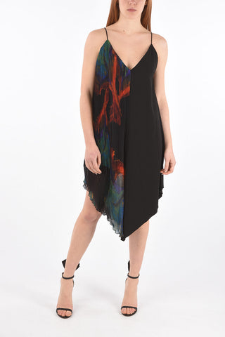 Midi Dress with Pleated Printed Details